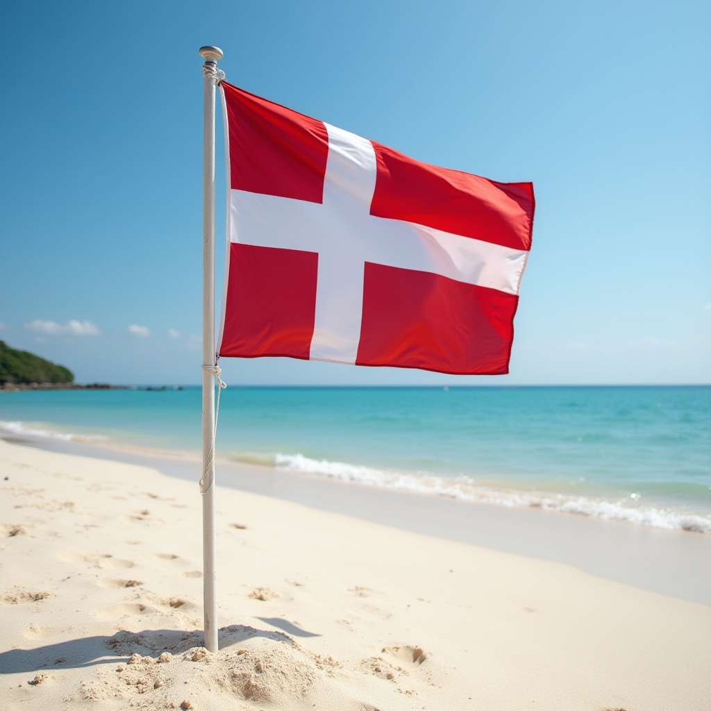 Danish flag on Bali beach